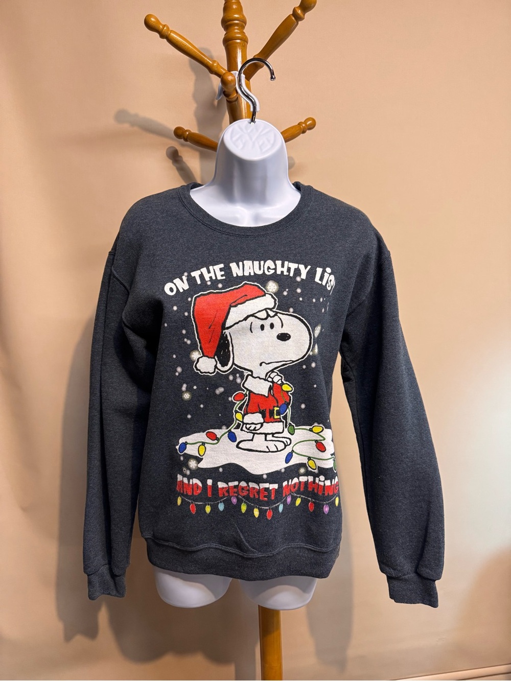 Womens Snoopy Peanuts ‘On the Naughty List & I Regret Nothing’ Grey Sweatshirt